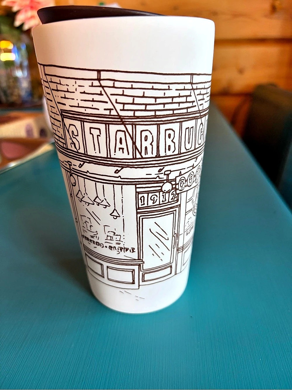 Starbucks 1912 Pike Place Ceramic Tumbler in White & Brown NWT